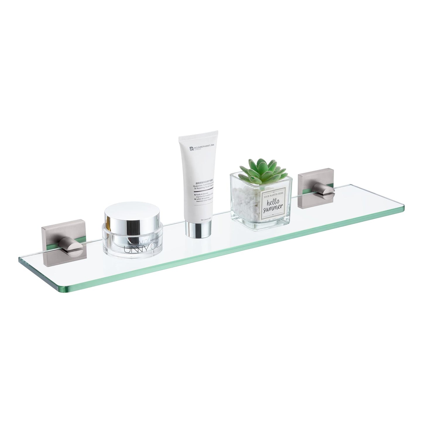 KOKOSIRI Glass Shelf for Bathrooms Floating Shelves Wall Mount 16-Inch for Shower Storage Kitchen Rack, 2 Pack Brushed Stainless Steel B1107BR-L16-P2 BST202