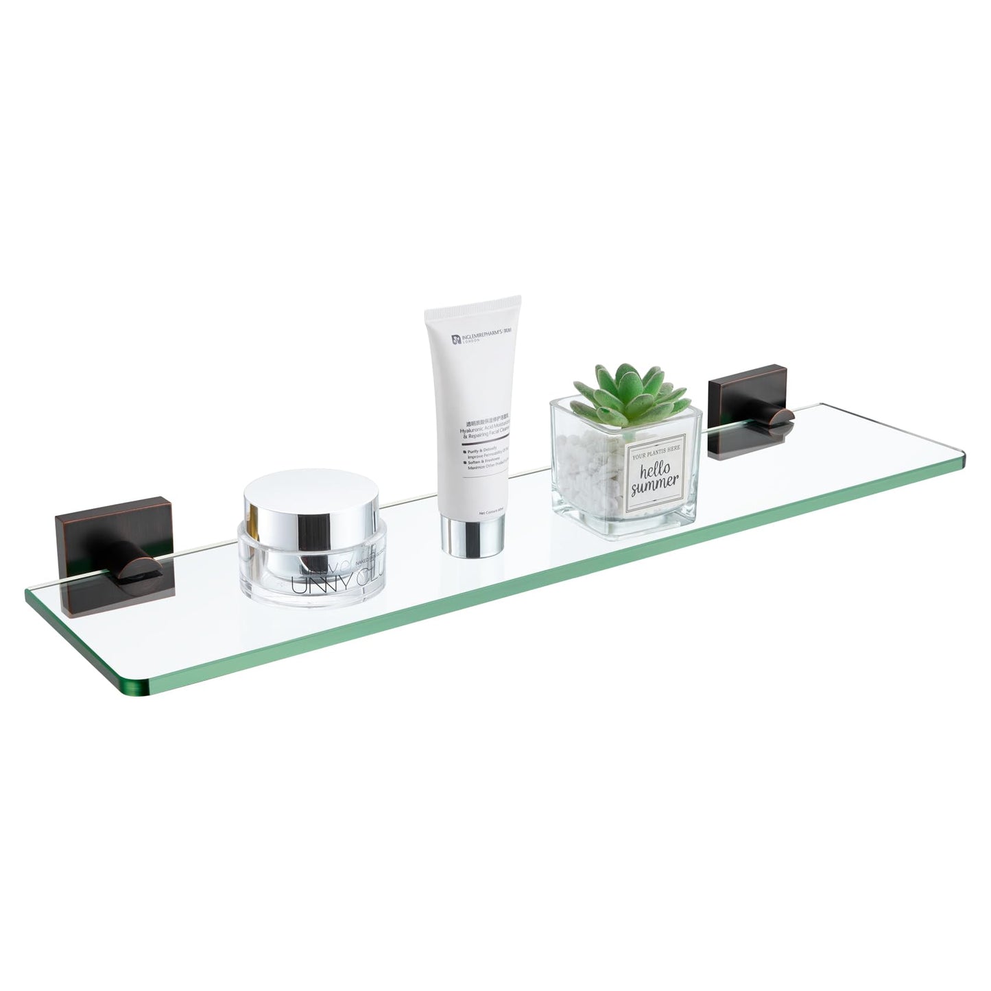 KOKOSIRI Glass Shelf for Bathrooms Floating Shelves Wall Mount 16-Inch for Shower Storage Kitchen Rack, 2 Pack Brushed Stainless Steel B1107BR-L16-P2 BST202