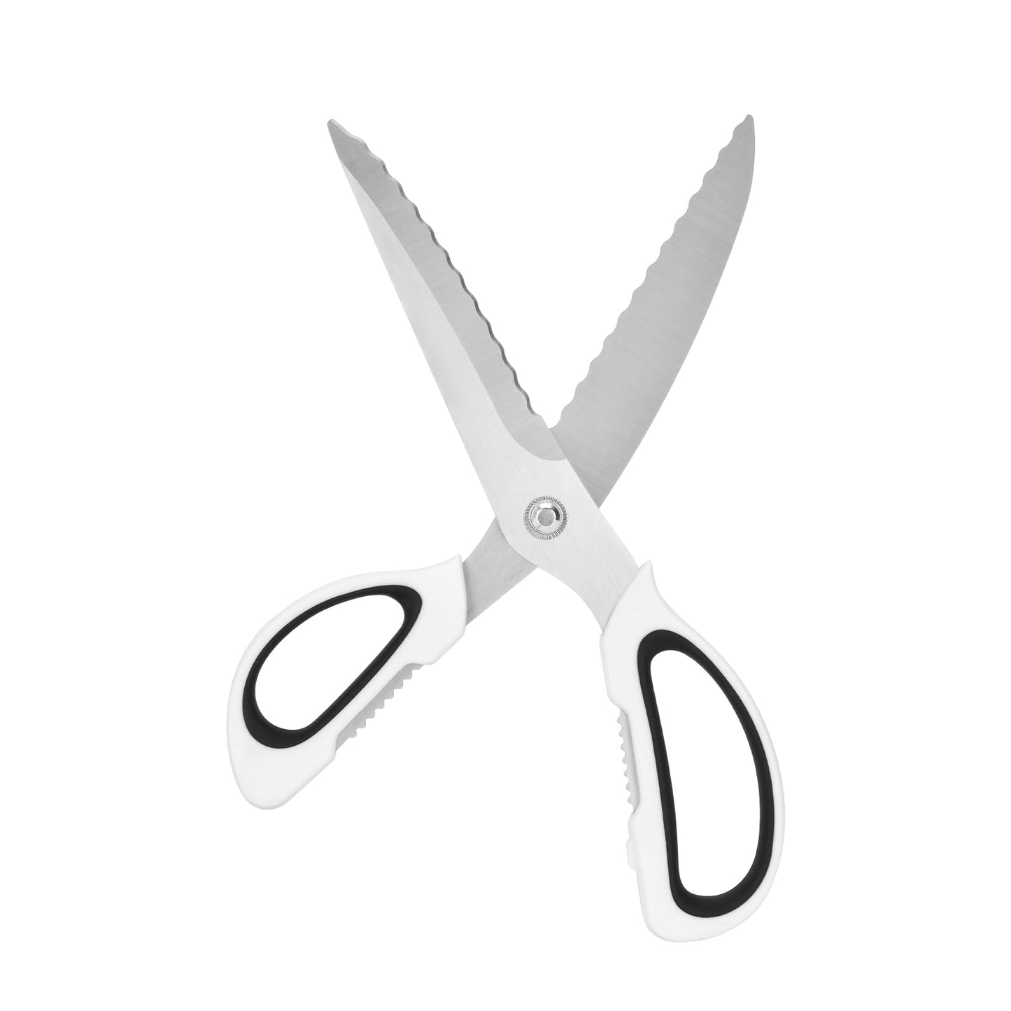 Kitchen Scissors with Ripple Blade Design, Ergonomic White Handles, Stainless Steel (Red) BST326H