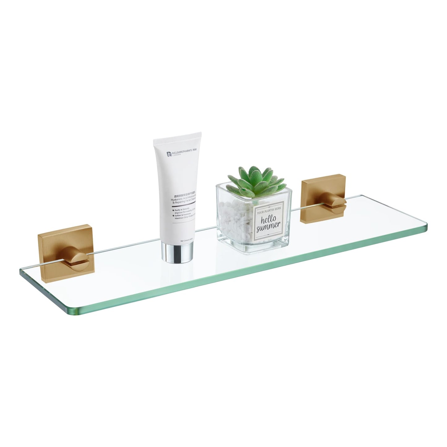 KOKOSIRI Glass Shelf for Bathrooms Floating Shelves Wall Mount 16-Inch for Shower Storage Kitchen Rack, 2 Pack Brushed Stainless Steel B1107BR-L16-P2 BST202