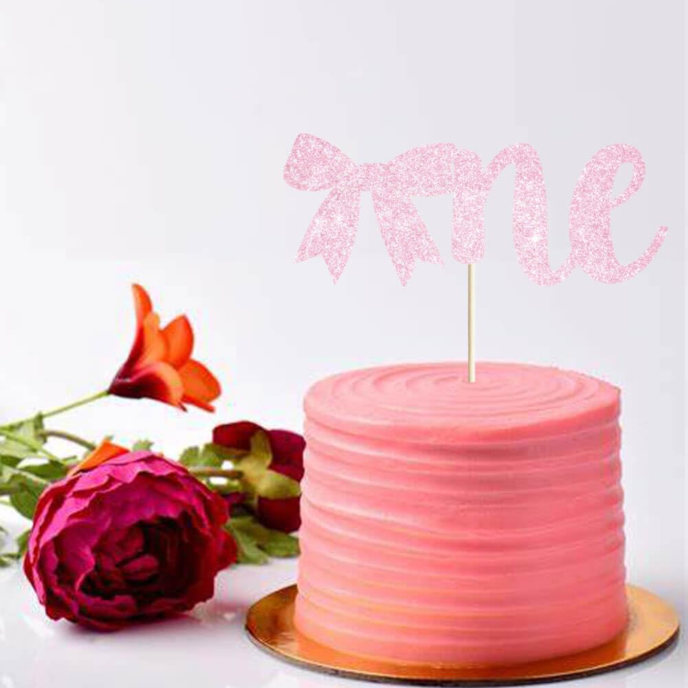 Bow 1st Birthday Cake Topper Black Glitter Bow Tie One Cake Topper Coquette One Cake Decorations for Girls Women Princess Baby Shower One Year Old Birthday Party Photo Smash Props BST220