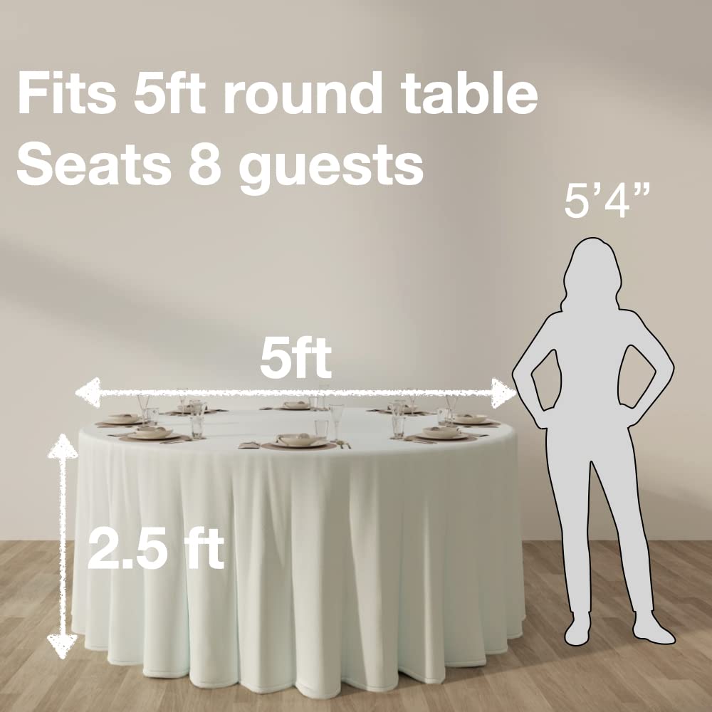 Urby 120 inches Large White Round Tablecloth for 5-6ft Round Folding Table That Seats 6-8 Guests, for Table with 6 Chairs. Ideal for Party, Wedding, Banquet and Events. BST220