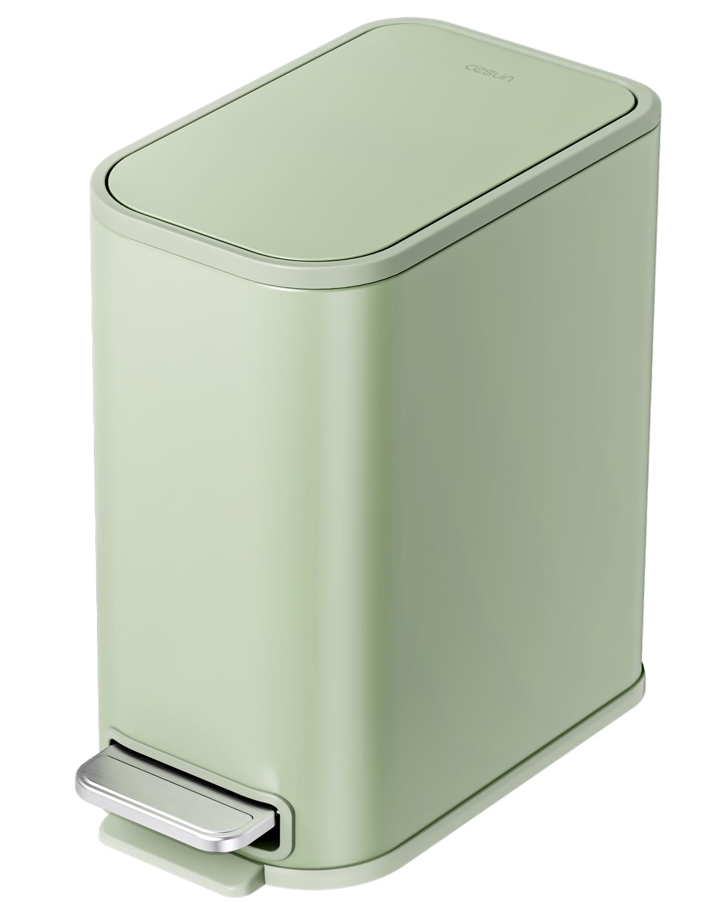 Cesun Small Bathroom Trash Can with Lid Soft Close, Step Pedal, 5 Liter / 1.3 Gallon Stainless Steel Garbage Can with Removable Inner Bucket, Waste Basket for Bathroom, Bedroom (White) DD1210