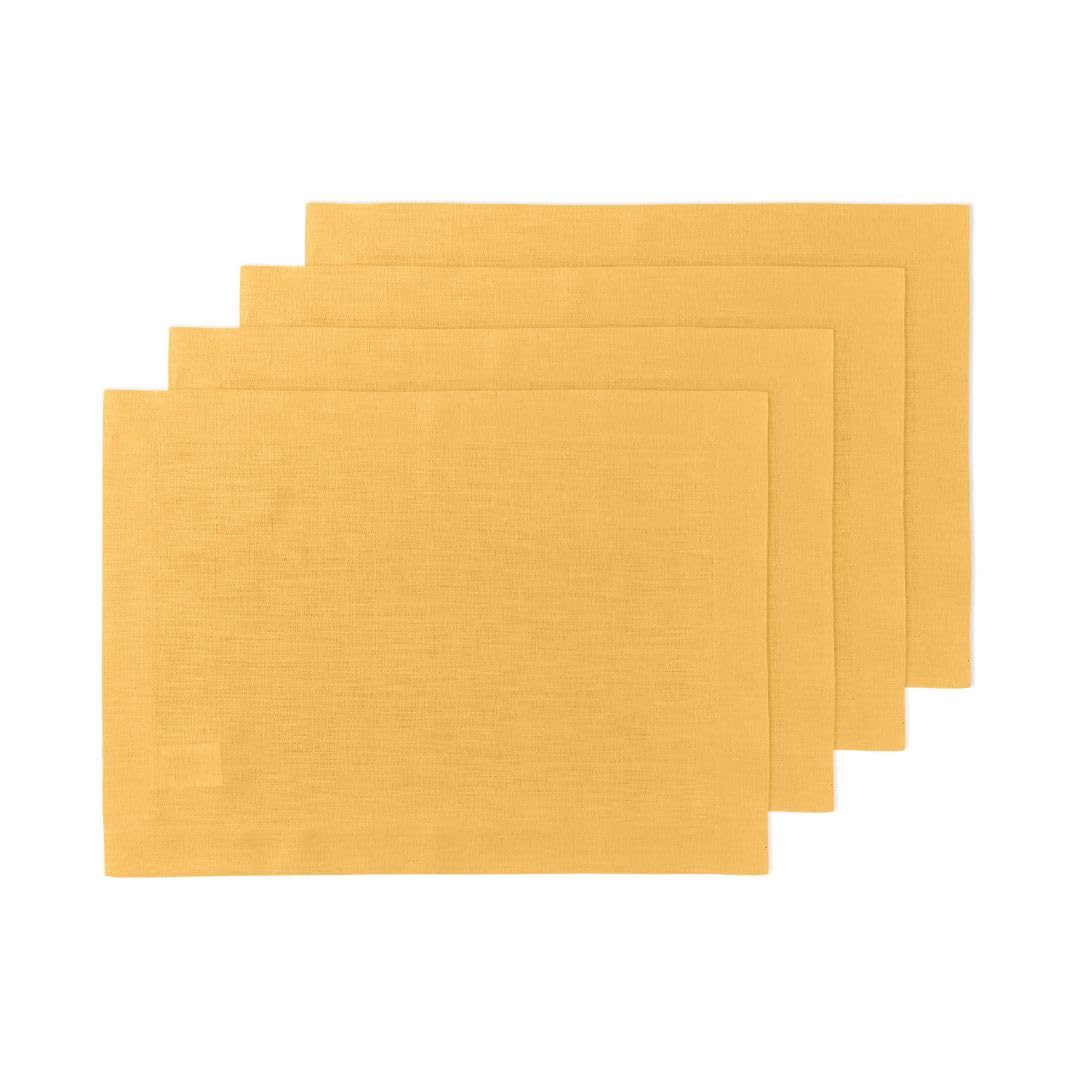 Solino Home 100% Linen Square Placemats White, Fete 14 x 14 in, Set of 4 | Square Table Mats square place settings for daily and festive dining; neatly mitered corners; Pure Linen; OEKO-TEX Certified BST326SOLH