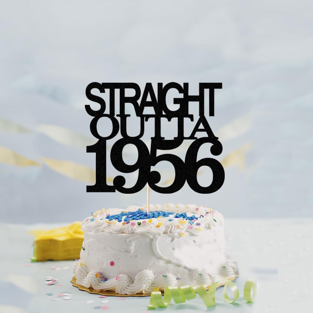 Black Glitter Straight Outta 1961 Cake Topper,Hello 65,Funny 65th | Birthday Cake Topper,65 Fabulous,Cheer to 65 Years,Men and Women 65th Birthday/Wedding/Anniversary Party Decorations BST202