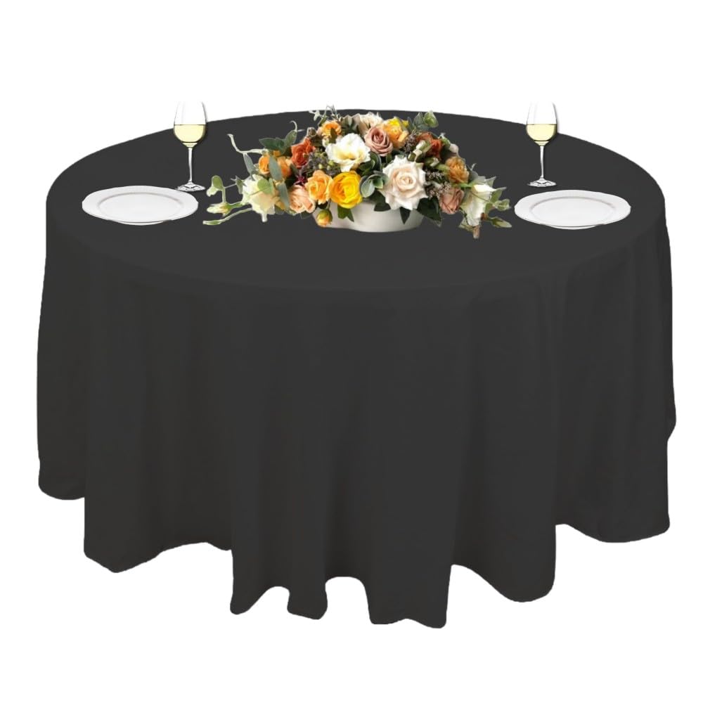Urby 120 inches Large White Round Tablecloth for 5-6ft Round Folding Table That Seats 6-8 Guests, for Table with 6 Chairs. Ideal for Party, Wedding, Banquet and Events. BST220