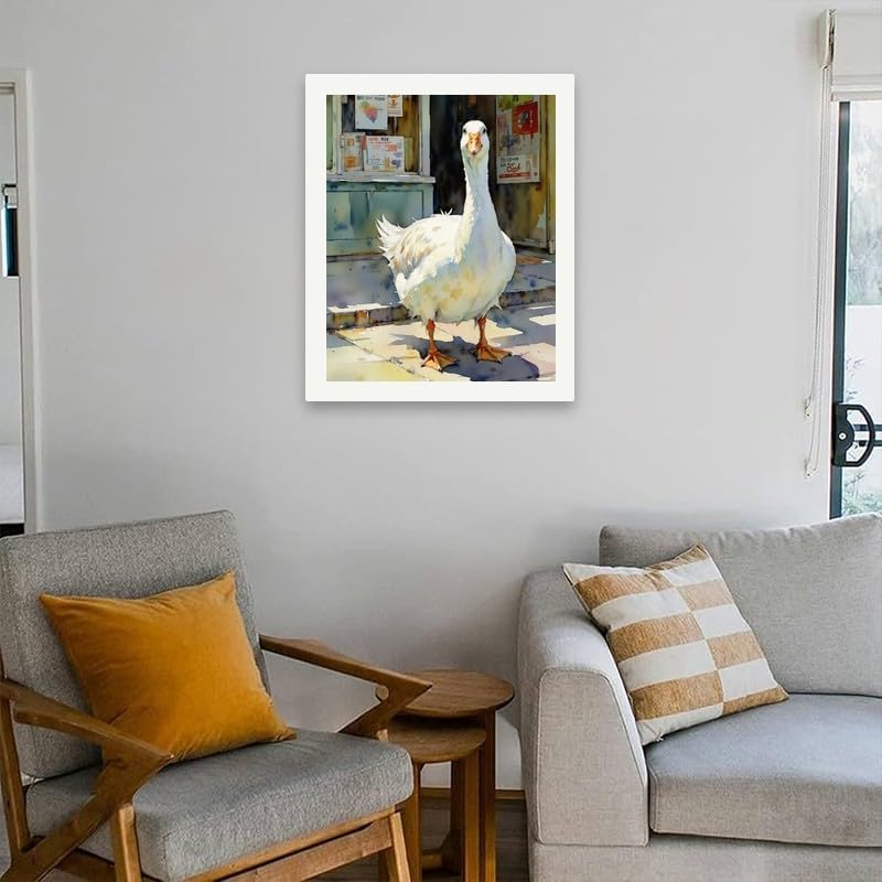 TAOPAOLAB Animal Paint by Numbers Kit for Adults - DIY White Goose in Front of The Bookstoree Painting on Canvas 16x20In, Acrylic Paint Set for Beginners, Farmhouse Art for Home Decoration or Gifts BST326H