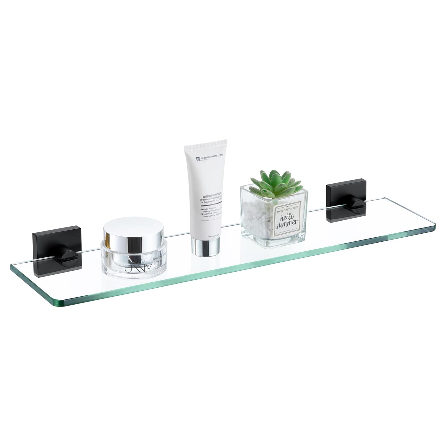 KOKOSIRI Glass Shelf for Bathrooms Floating Shelves Wall Mount 16-Inch for Shower Storage Kitchen Rack, 2 Pack Brushed Stainless Steel B1107BR-L16-P2 BST202