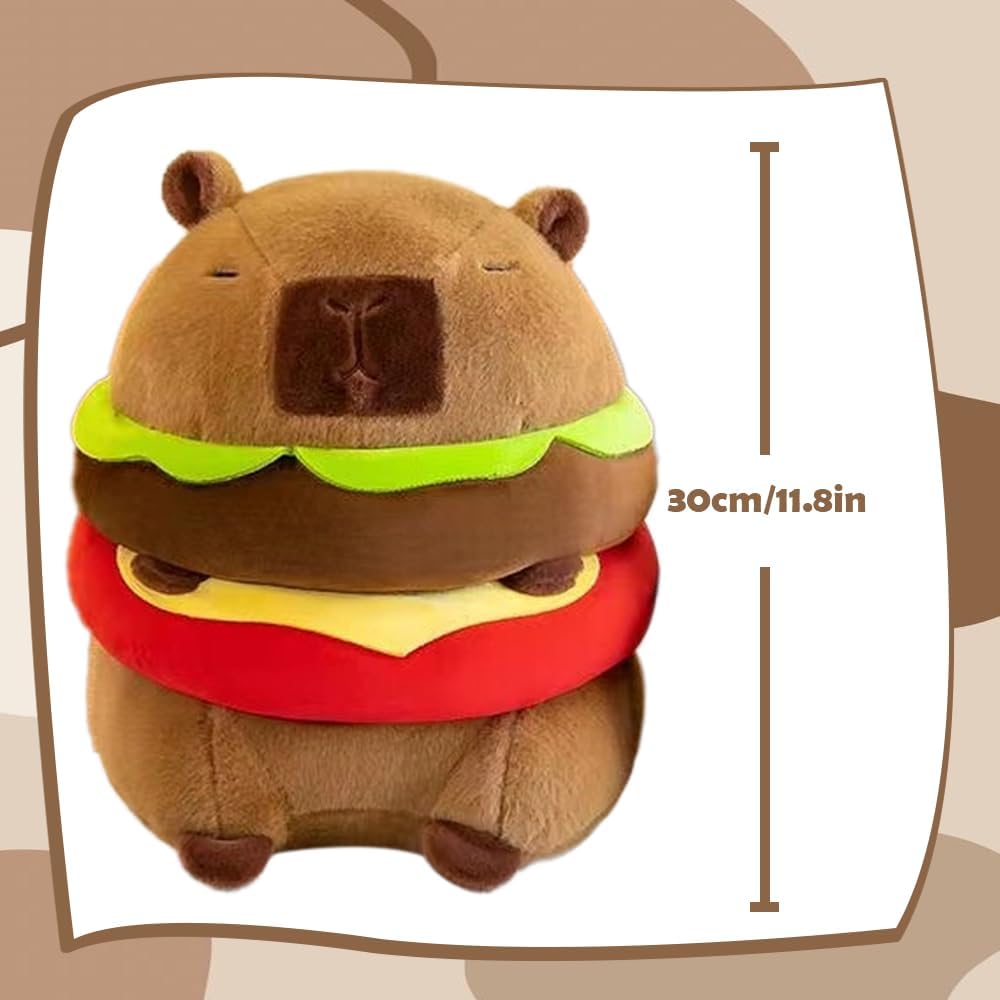 Capybara Plush Toy Soft Stuffed Animal Pillow, Cute Capybara Plushie for Kids, Boys & Girls, Birthday Gift & Room Decor for Children 9" (Hamburger) WN420