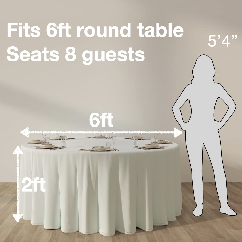 Urby 120 inches Large White Round Tablecloth for 5-6ft Round Folding Table That Seats 6-8 Guests, for Table with 6 Chairs. Ideal for Party, Wedding, Banquet and Events. BST220