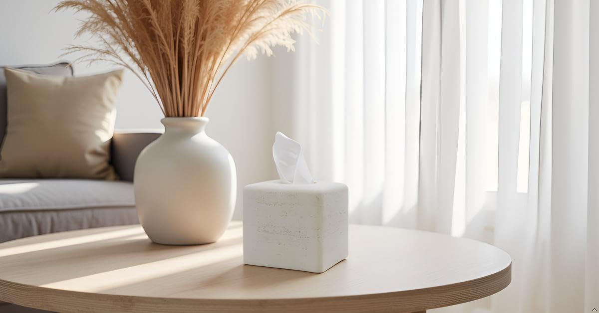 Square Tissue Box Cover Decorative Kleenex Box Holder for Bathroom & Living Room with Handcrafted Texture (colla Gold) BST220