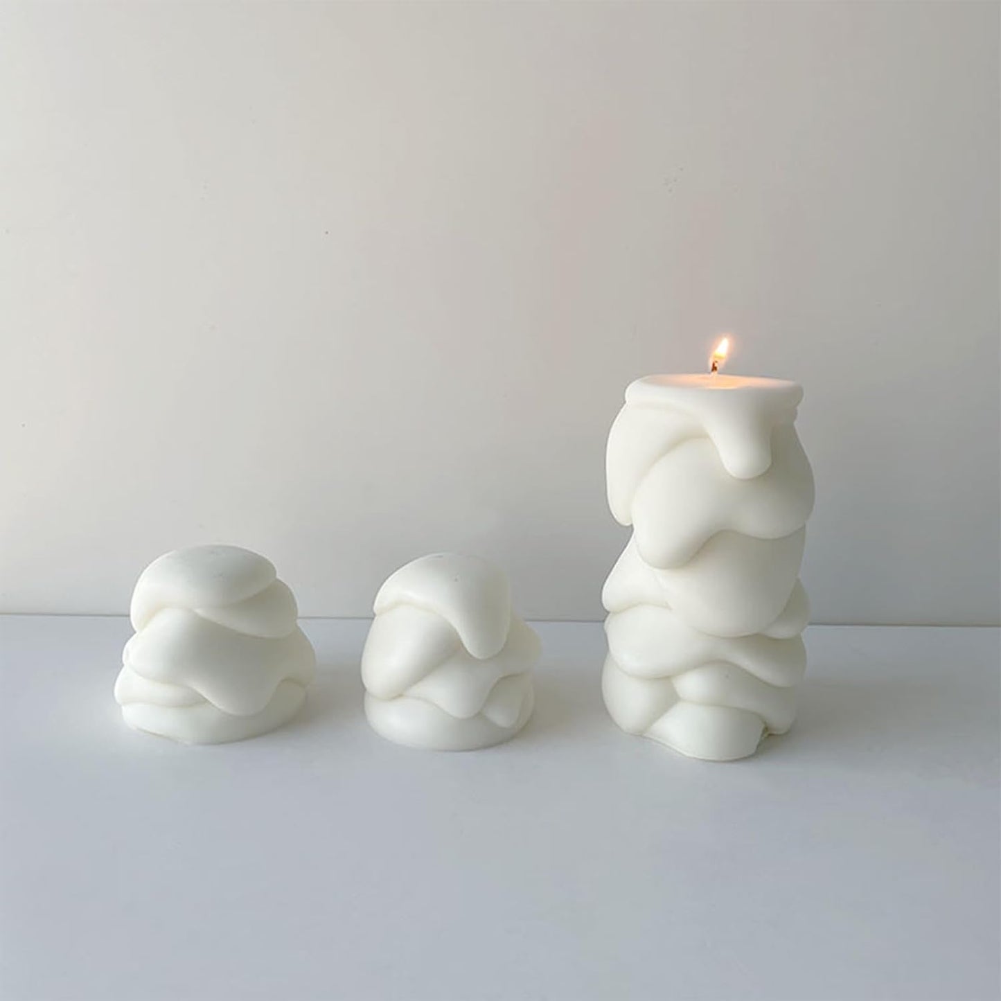 (NO Candles Included) Decorative Pillar Candle Making Molds Set, Textured Wave Pattern, White, Melting Shape,2 Pieces Pack BST202