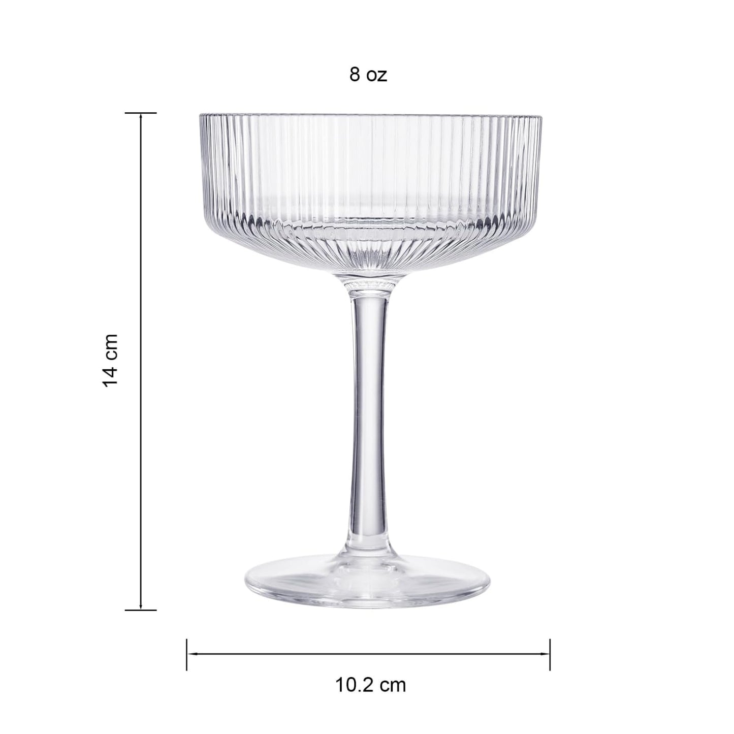 Khen Pink Peach Acrylic Ribbed Coupe Martini Champagne Cocktail Glasses, Set of 4, 8 oz Shatterproof Ripple Stemware European Style Reusable Drinkware Goblets, Indoor Outdoor Parties Weddings Bar Gift BST220