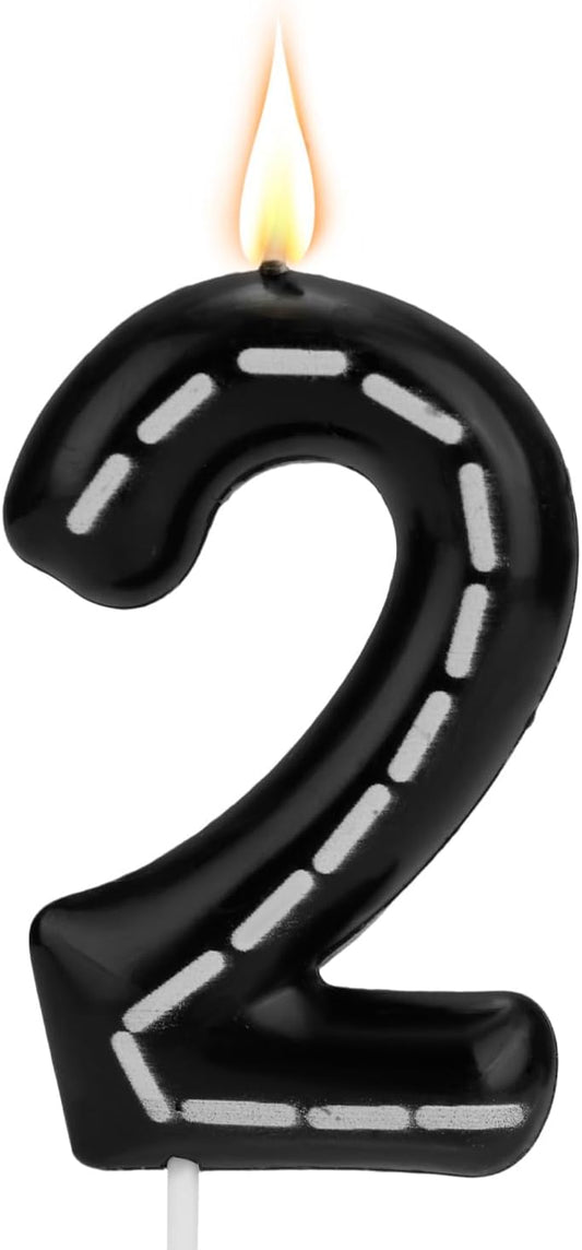 Birthday Number Candles, Black White Numeral Birthday Candles Racing Cars Themed Cake Decoration Cake Topper for Bday Anniversary Wedding (Number 2) BST326L