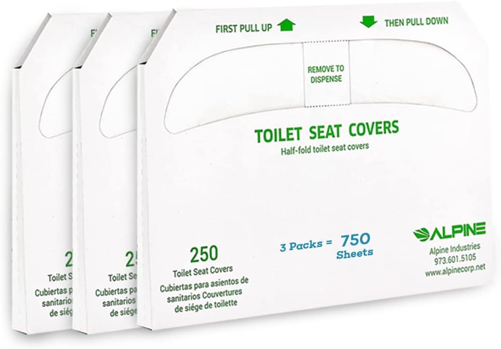 Alpine Industries Flushable Disposable Toilet Seat Covers for Public Bathroom - 250 Sheets Per Box - 3 Boxes - 750 Sheets