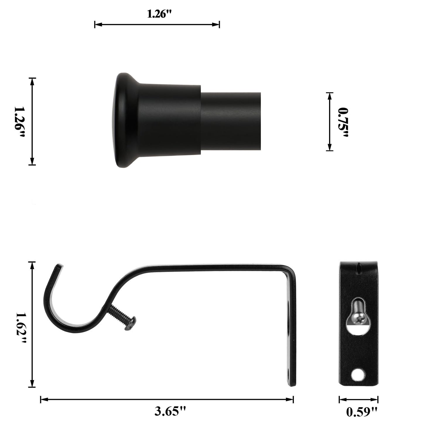 Curtain Rods for Windows 30 to 55 inches,Adjustable Curtain Rods,Easy Install，Black BST220