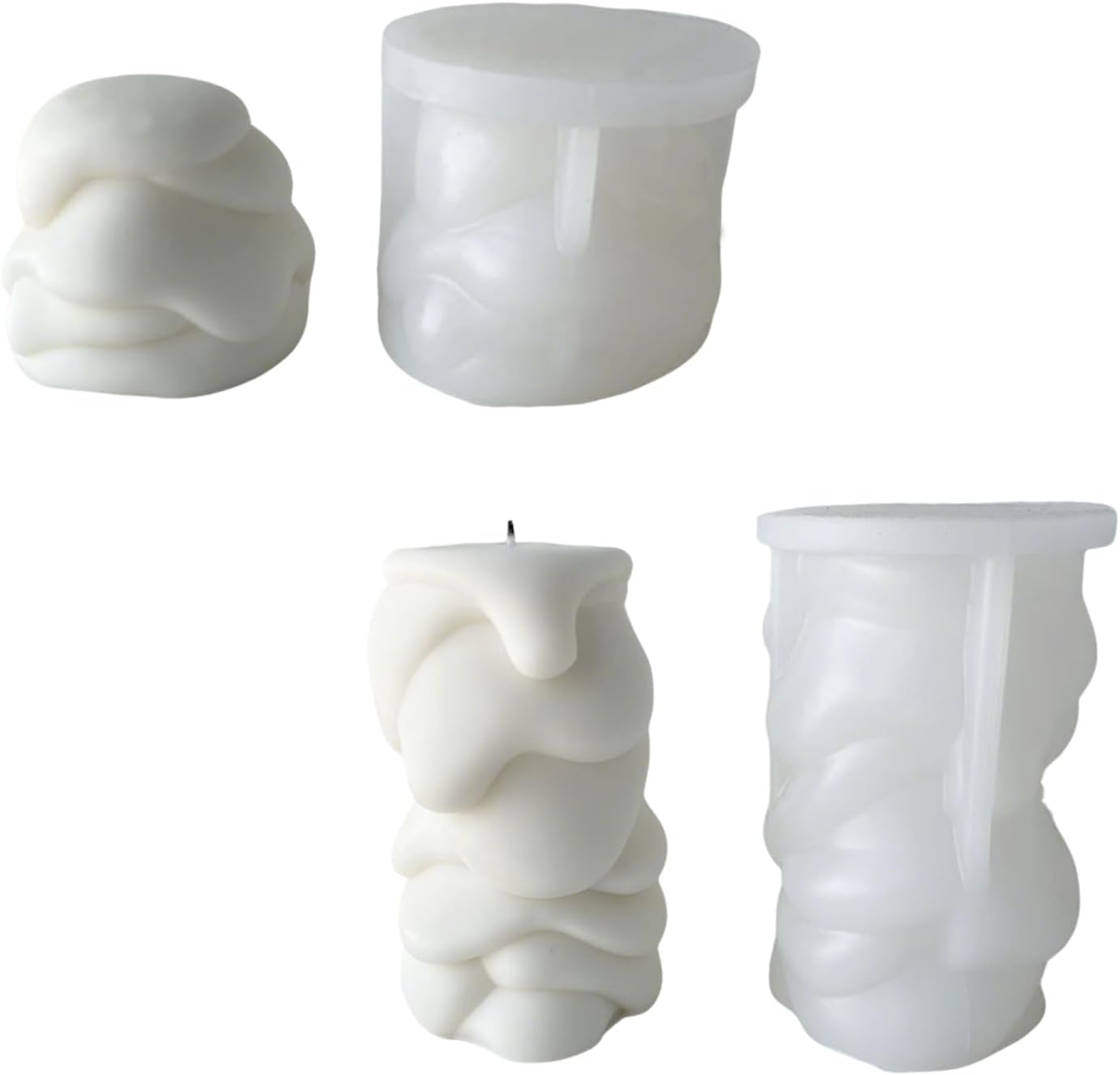 (NO Candles Included) Decorative Pillar Candle Making Molds Set, Textured Wave Pattern, White, Melting Shape,2 Pieces Pack BST202