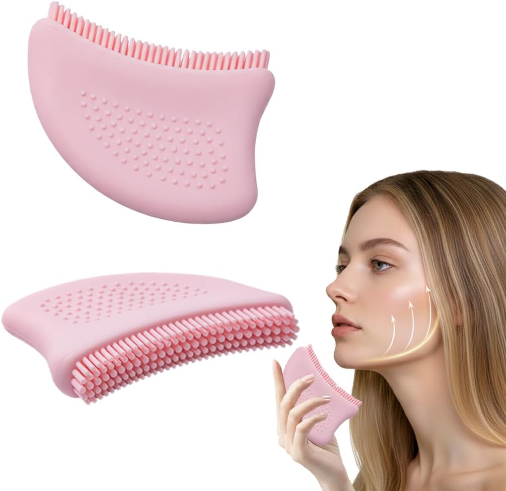 Lymphatic Contour Face Brush, Silicone Pink Facial Drainage Massage Tool for Face Neck Chin Lifting, Anti-Aging Skin Care Device (1 Pcs) WN420