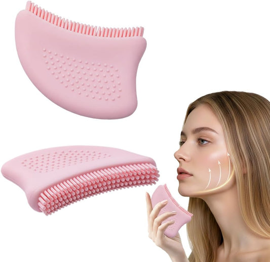 Lymphatic Contour Face Brush, Silicone Pink Facial Drainage Massage Tool for Face Neck Chin Lifting, Anti-Aging Skin Care Device (1 Pcs) WN420