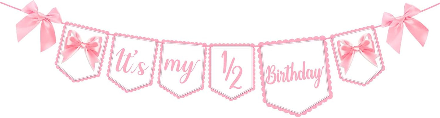 Half Birthday Decoration It's My 1/2 Birthday Banner with Pink Ribbon Bow Six Months Girl Party Decoration for Girls Kids Little Princess Baby Shower Party Supplies Sweet Photo Props BST326L
