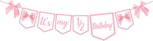 Half Birthday Decoration It's My 1/2 Birthday Banner with Pink Ribbon Bow Six Months Girl Party Decoration for Girls Kids Little Princess Baby Shower Party Supplies Sweet Photo Props BST326L
