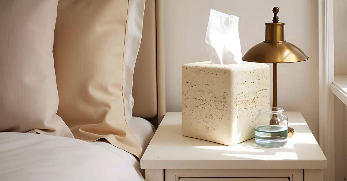 Square Tissue Box Cover Decorative Kleenex Box Holder for Bathroom & Living Room with Handcrafted Texture (colla Gold) BST220