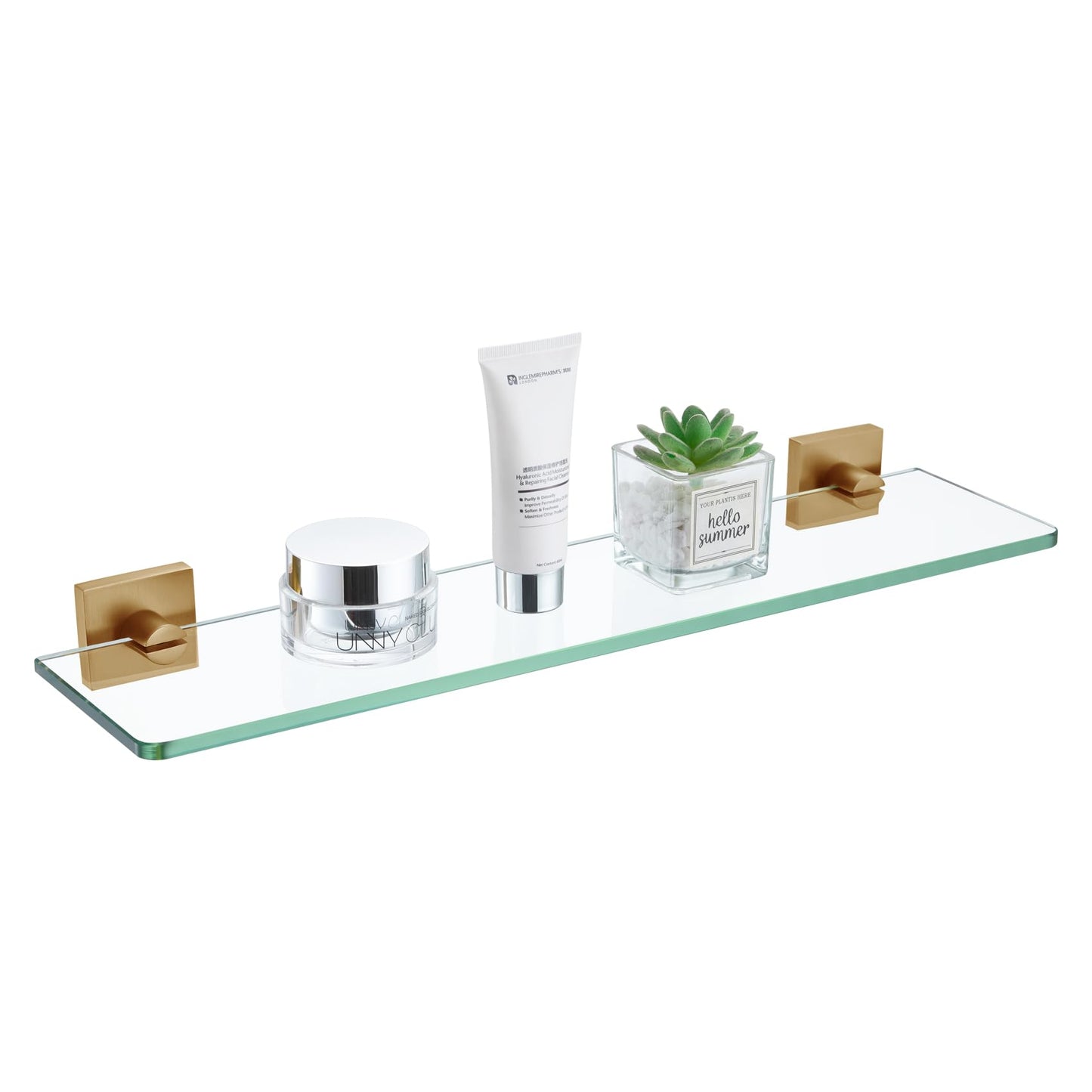 KOKOSIRI Glass Shelf for Bathrooms Floating Shelves Wall Mount 16-Inch for Shower Storage Kitchen Rack, 2 Pack Brushed Stainless Steel B1107BR-L16-P2 BST202