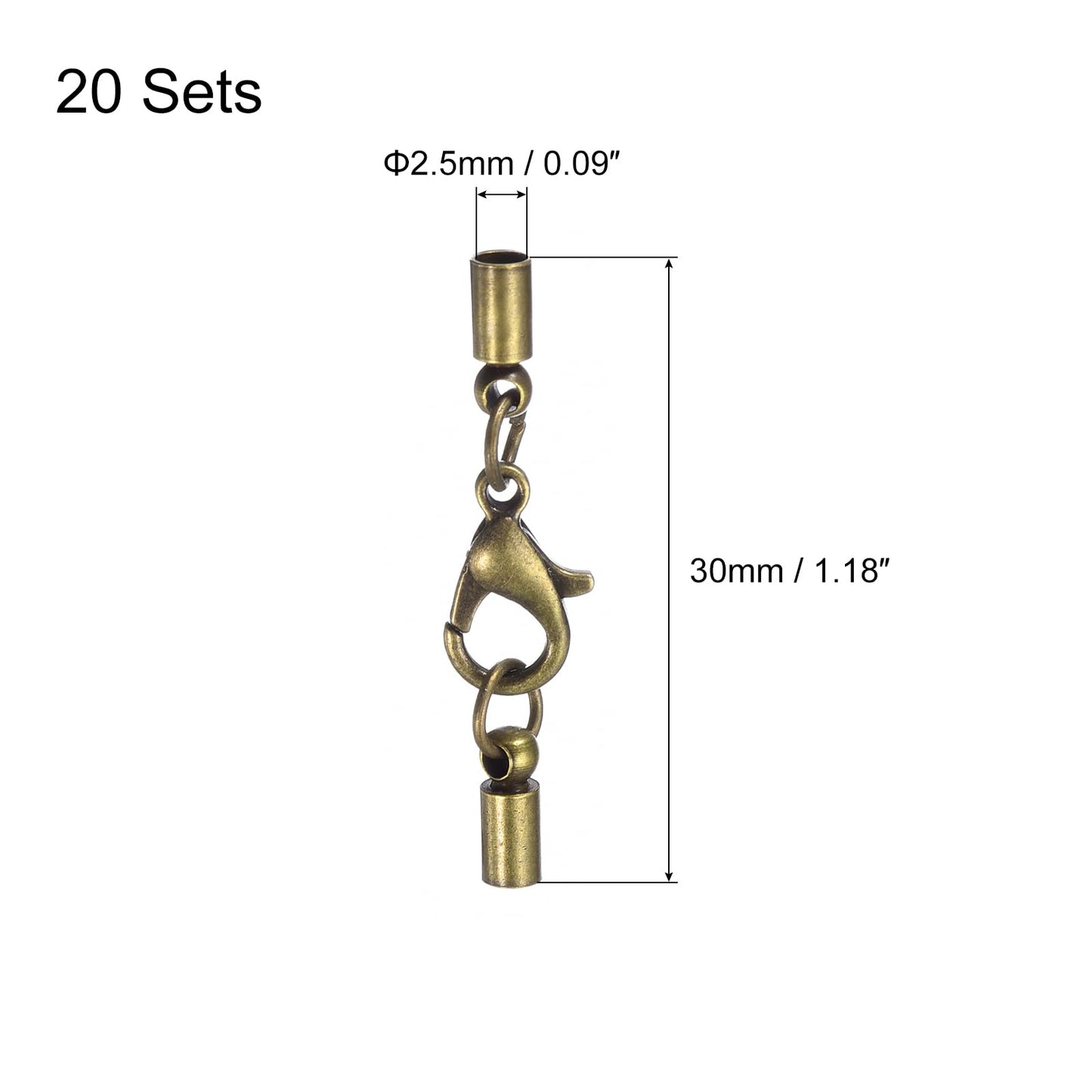 uxcell 20Sets Leather Cord End Caps with Lobster Claw Clasps Fit 4.5mm Cords, Barrel Terminators for DIY Making Leather Bracelets, Bronze Tone BST326L