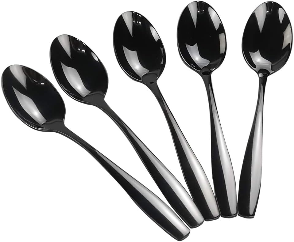 Wekioger 16 Pieces Black Dessert Spoons, Stainless Steel Small Spoons for Dessert BST220