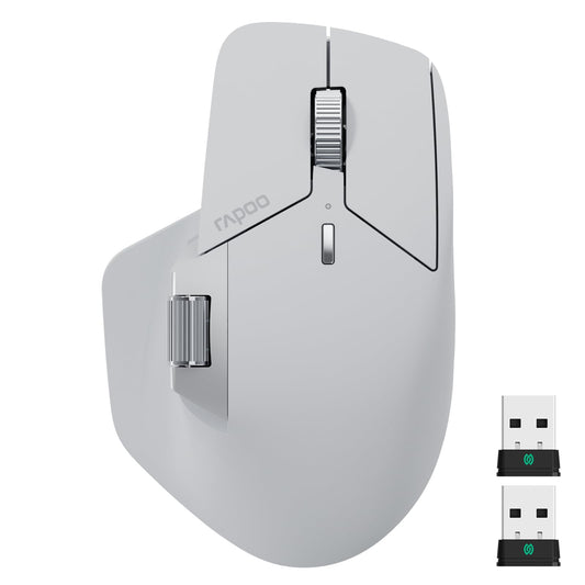 Rapoo MT760 Multi-Device Wireless Mouse, Bluetooth 5.0 and 2.4G Multi-Mode Connection, Up to 4 Devices, 11 Programmable Buttons, 4K DPI, 90 Days Battery Life, PC, Light Grey