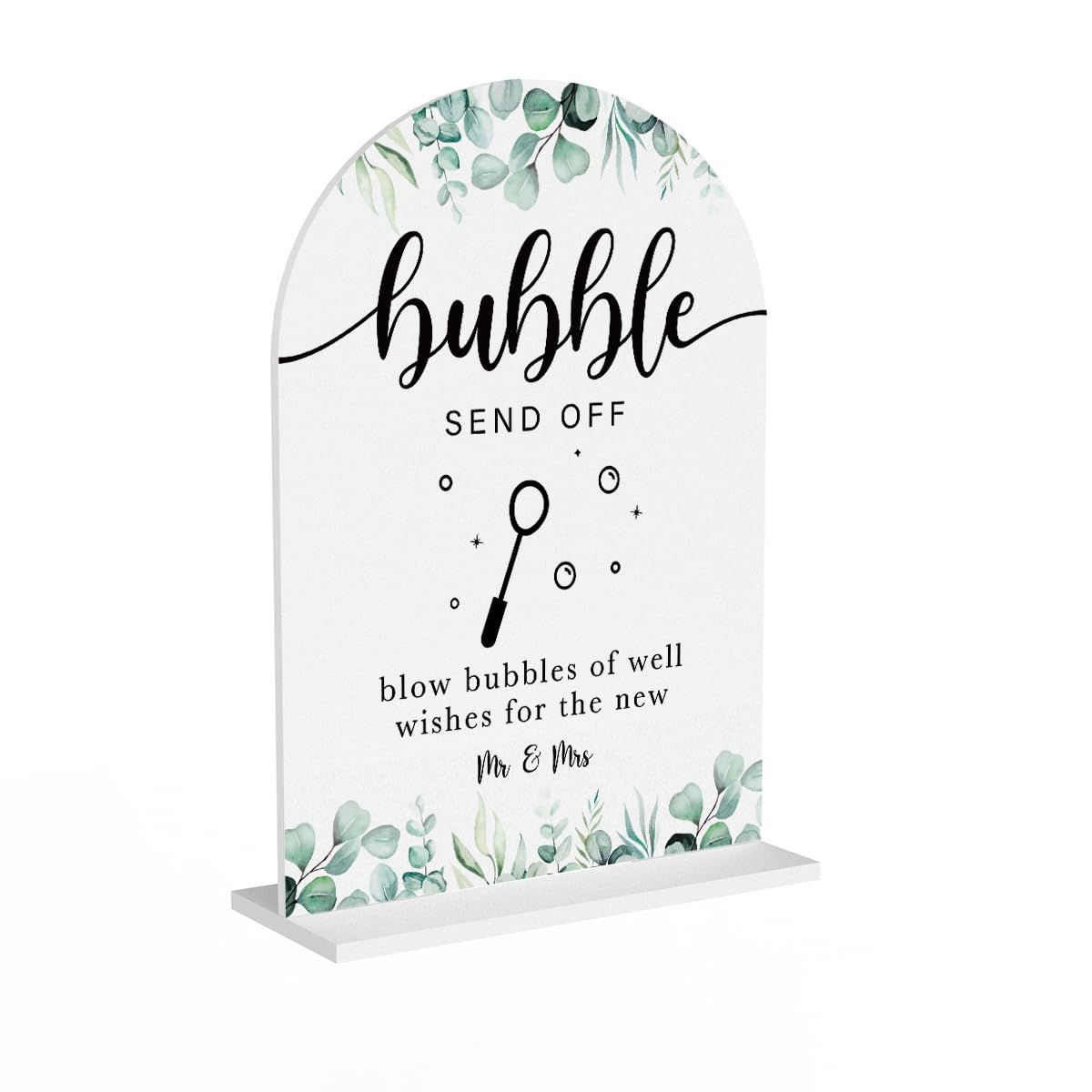 Acrylic Wedding Sign Bubble Send Off Signs for Ceremony Modern Calligraphy Arch Acrylic Table Top Signs for Wedding Reception and Event Party Table Decor (White Eucalyptus Leaves) BST326L