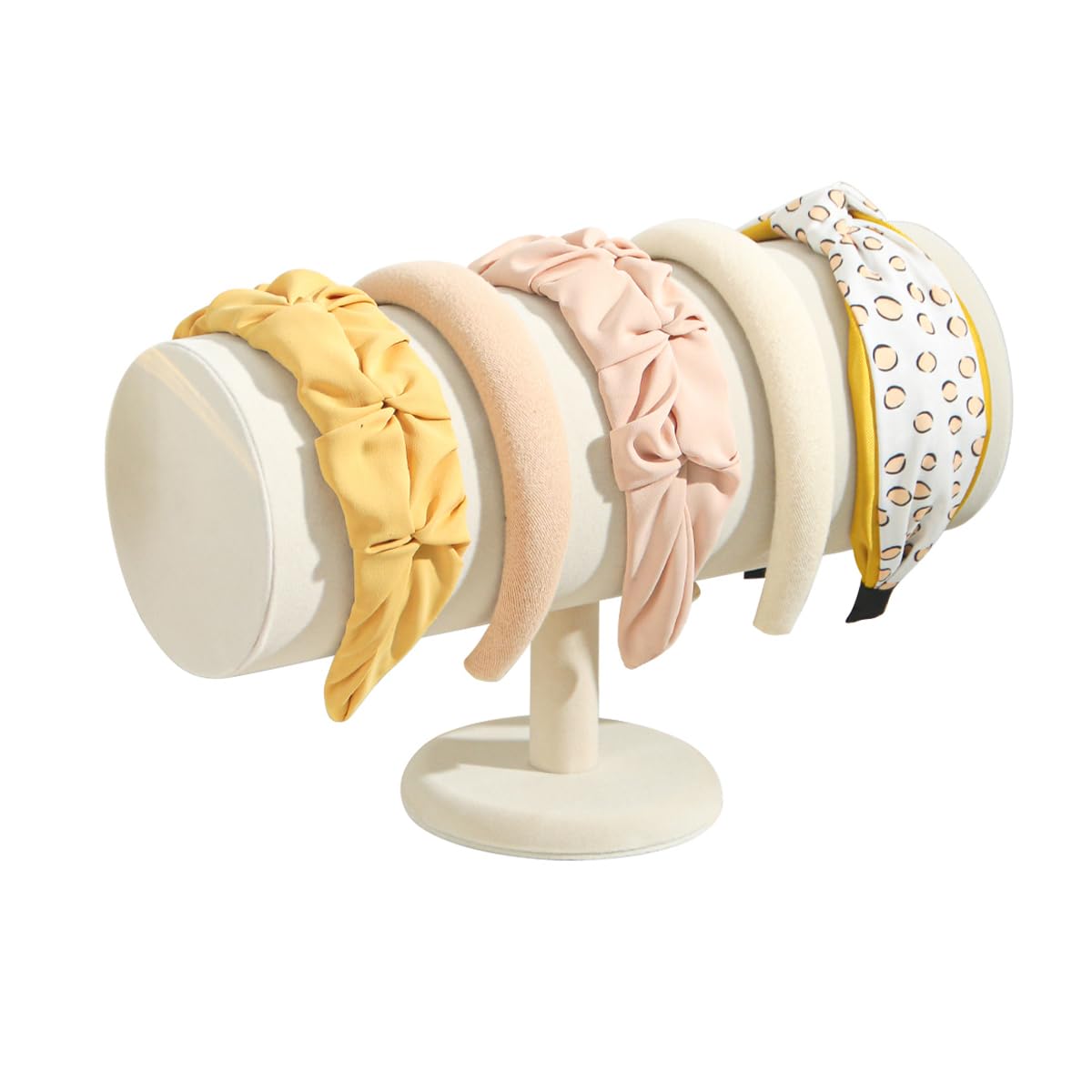 Headband Holder Organizer Tower, Soft Velvet Hairband Stand Display, Hair Hoop Accessories Storage for Home Bedroom or Store Shop Selling (Beige, T-Bar) BST202