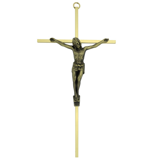 Metallic Wall Crucifix | Gold-Tone or Silver-Tone Finish | 10" Tall | Christian Home | Great Catholic Gift for Baptism, First Holy Communion and Confirmation (Gold-Tone) BST220
