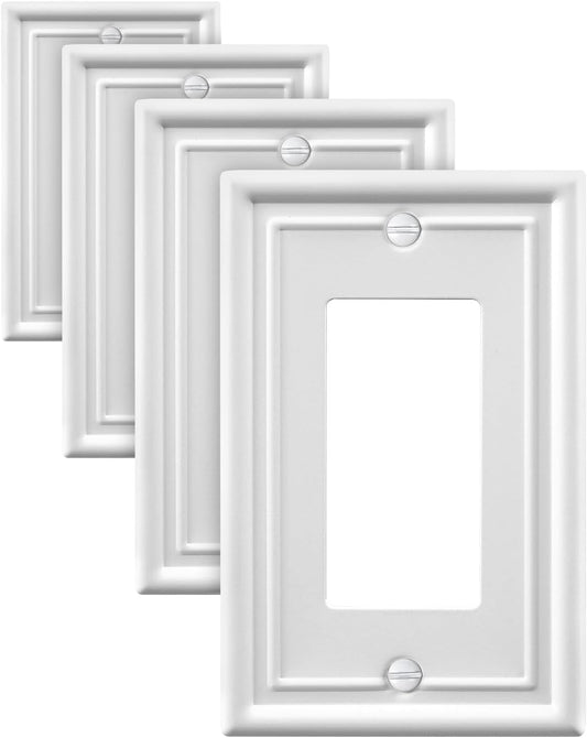 Decorative Metal Wall Plates, Switch Plates Outlet Covers (Off White/1 Decorator 4 Pack) WN420
