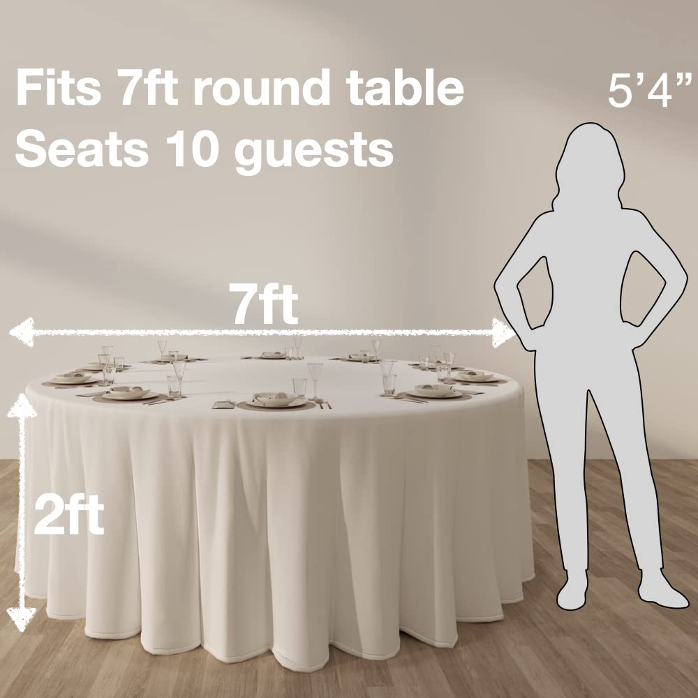 Urby 120 inches Large White Round Tablecloth for 5-6ft Round Folding Table That Seats 6-8 Guests, for Table with 6 Chairs. Ideal for Party, Wedding, Banquet and Events. BST220