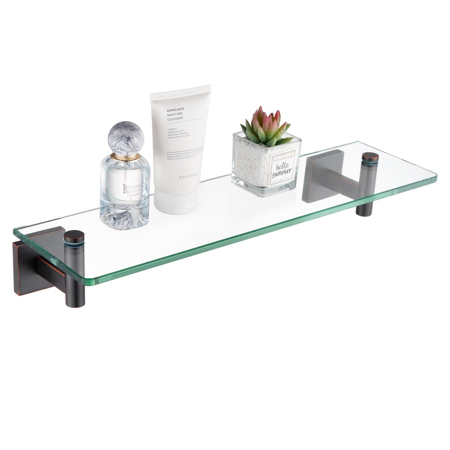 KOKOSIRI Wall Shelves Bathroom Hardware Glass Floating Shelf 12-Inch for Bedroom, Living Room, Kitchen, Hanging Rack Champagne Bronze B1105CPG-L12 BST202