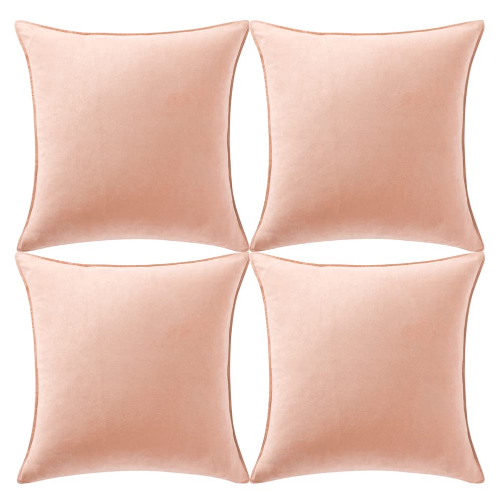 Fancy Homi 4 Packs Olive Green Decorative Throw Pillow Covers 18x18 inch, Super Soft Faux Suede Decor Square Pillow Covers 45x45 cm, Solid Cushion Cover for Couch Living Room Sofa Bedroom BST220