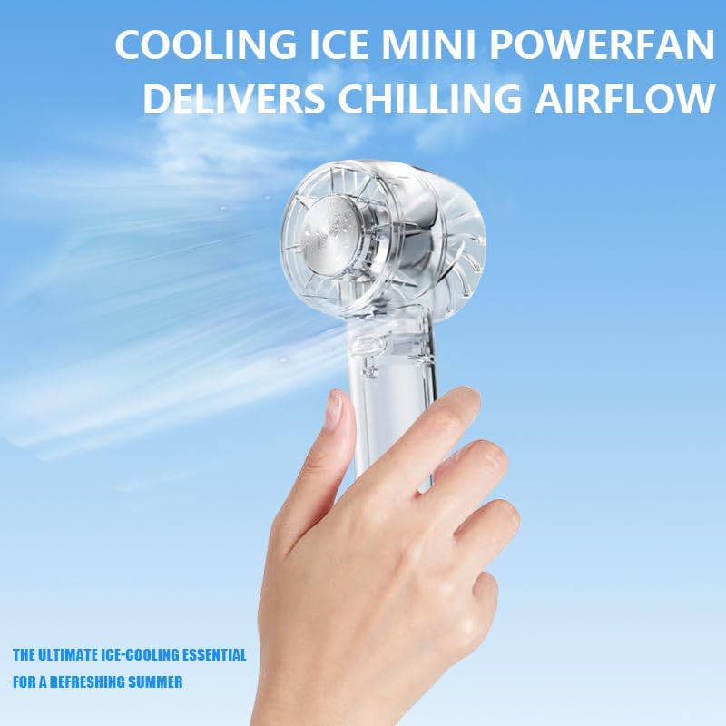 Portable Fan with Ice Cooling -Mini Handheld USB Rechargeable 3-Speed Fan Transparent Lightweight Personal Fan for Travel Desk Home and Office for Women and Men BST202