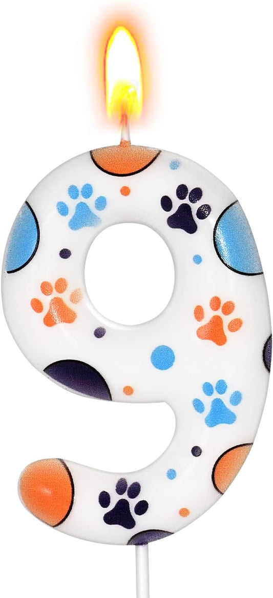 Number 9 Blue Dog Birthday Candle, Cute Dog Paw Print Cake Topper Candle, Bithday Party Supplies, Cake Decoration for Kid, Pets Celebrations Decor BST326L