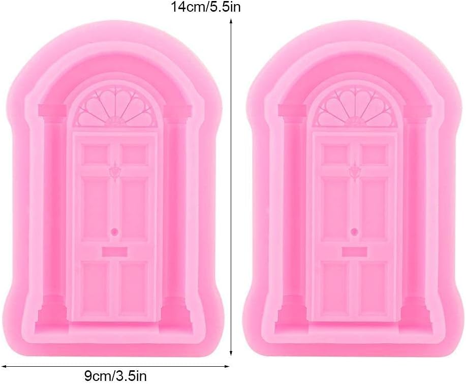 2Pcs Window Frame Fondant Cutter Silicone Mold for Cake Decorating with 3D Door House Castle Design Microwave Safe Dishwasher Safe Non Stick Flexible Baking Tool BST202