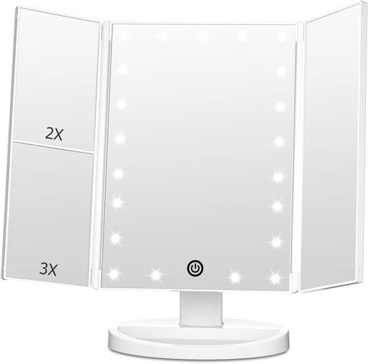 Tri-Fold LED Lighted Table Mirror - LED Lighted Makeup Mirror 74