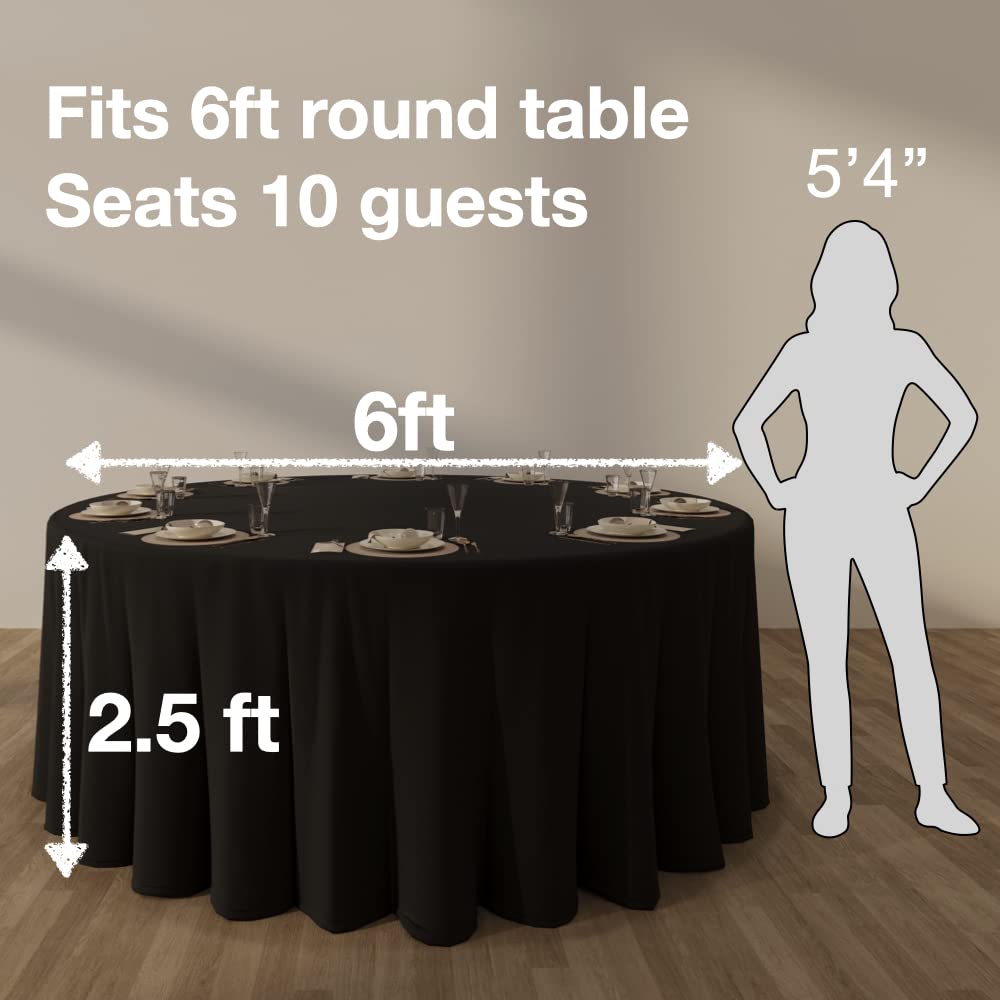 Urby 120 inches Large White Round Tablecloth for 5-6ft Round Folding Table That Seats 6-8 Guests, for Table with 6 Chairs. Ideal for Party, Wedding, Banquet and Events. BST220