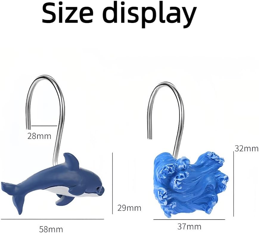 12 Pcs Ocean Themed Dolphin Shower Curtain Hooks, Rustproof Metal Rings for Bathroom, Cute Dolphin Bathroom Decor Set for Baby Room & Living Room (Ocean) BST326L