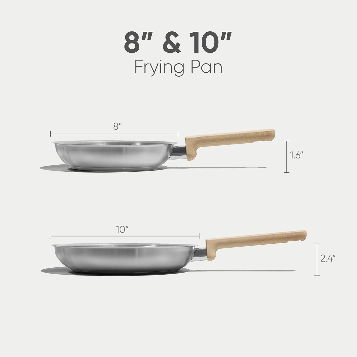 CAROTE 10"+ 8" Stainless Steel Frying Pan set, Non-Toxic Fry Pan Egg Pan Omelet Pan,Fast & Even Heat, Induction, Ceramic and Gas Cooktops Compatible BST202