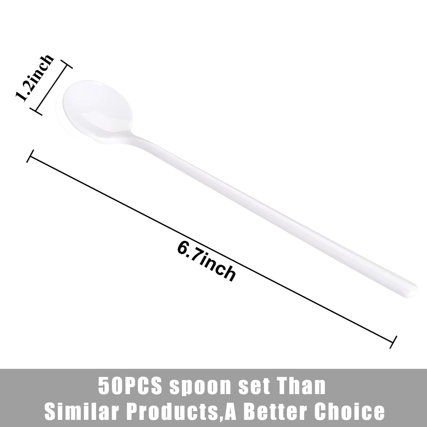 Liacere 50Pcs Plastic Coffee Spoons Disposable - 6.7"Silver Tea Spoons Long Handle -Silver Small Tea spoon, Espresso Spoon, Long Plastic Spoon for Stirring, Coffee Bar Accessories for New Year WN420