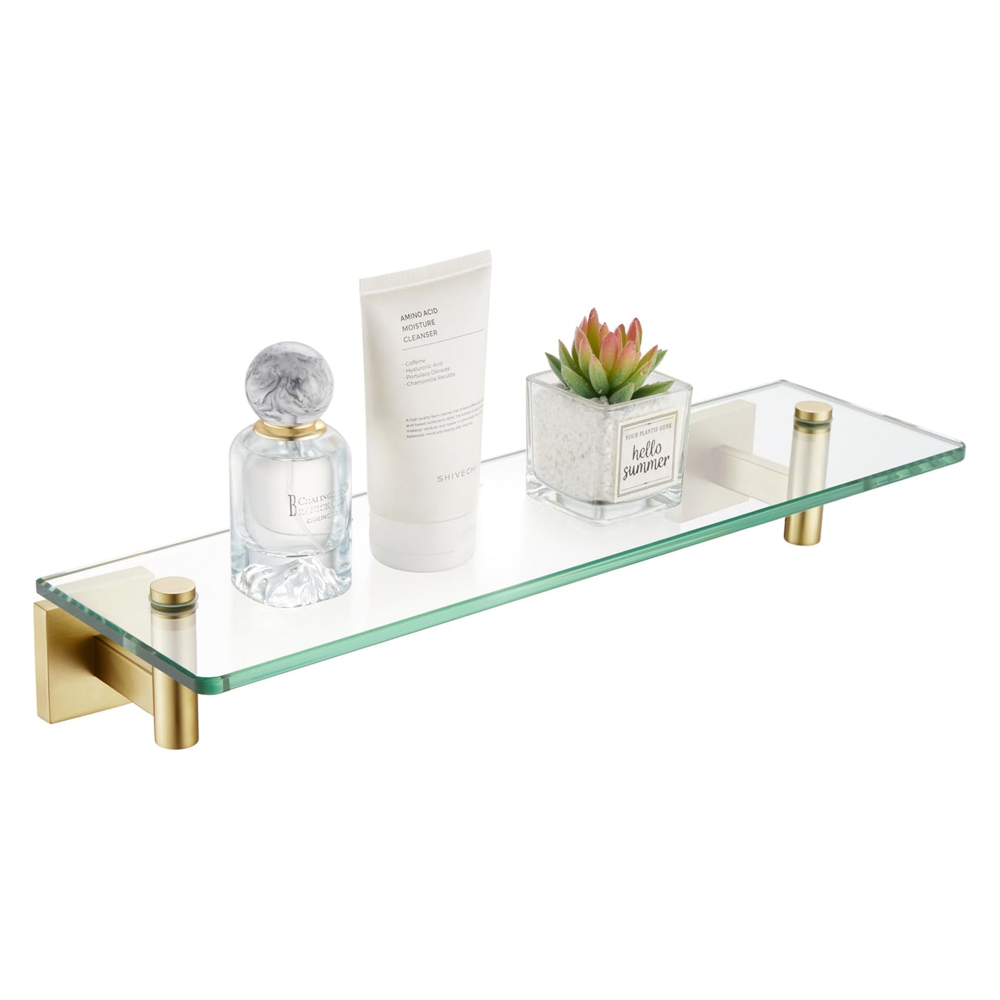 KOKOSIRI Wall Shelves Bathroom Hardware Glass Floating Shelf 12-Inch for Bedroom, Living Room, Kitchen, Hanging Rack Champagne Bronze B1105CPG-L12 BST202