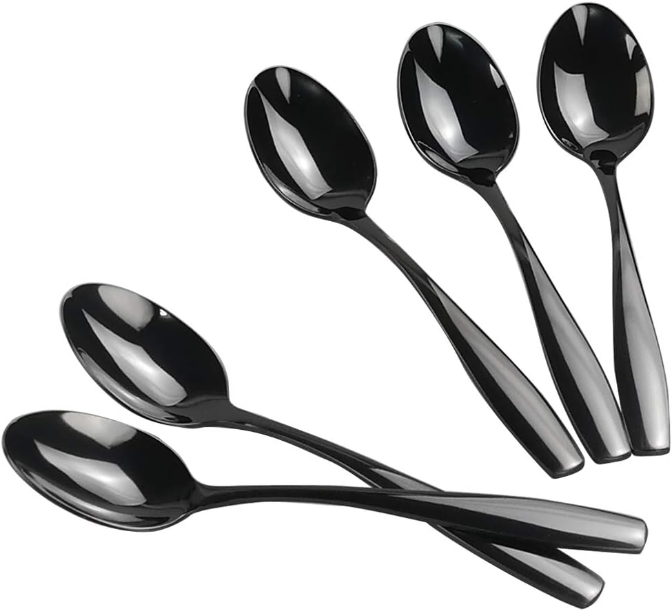 Wekioger 16 Pieces Black Dessert Spoons, Stainless Steel Small Spoons for Dessert BST220