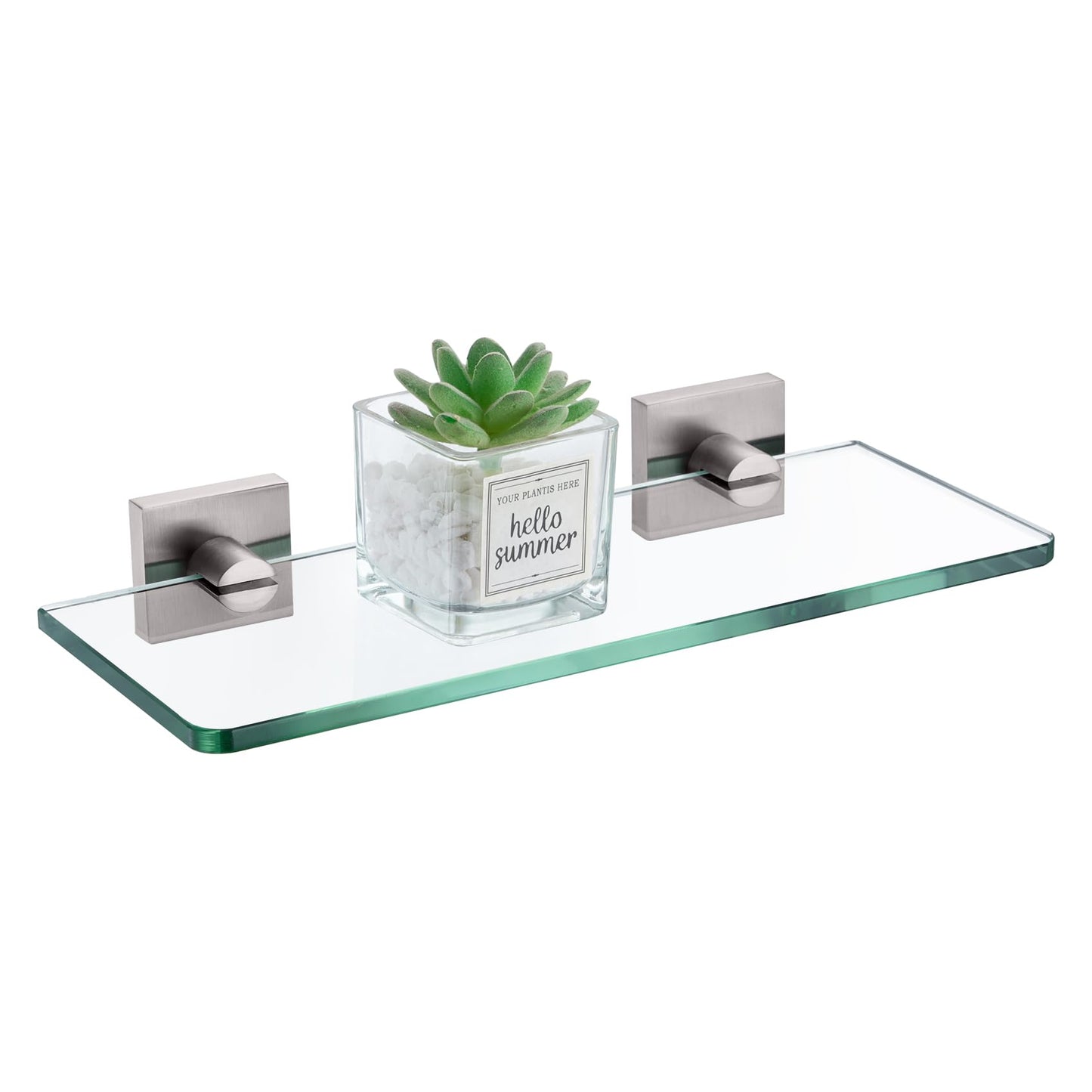 KOKOSIRI Glass Shelf for Bathrooms Floating Shelves Wall Mount 16-Inch for Shower Storage Kitchen Rack, 2 Pack Brushed Stainless Steel B1107BR-L16-P2 BST202