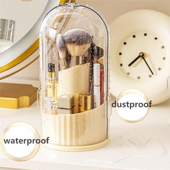 Covered Rotating Makeup Brush holder Organizer with Lid Makeup Brushes Organizer for Vanity Desktop Bathroom Countertop WN420