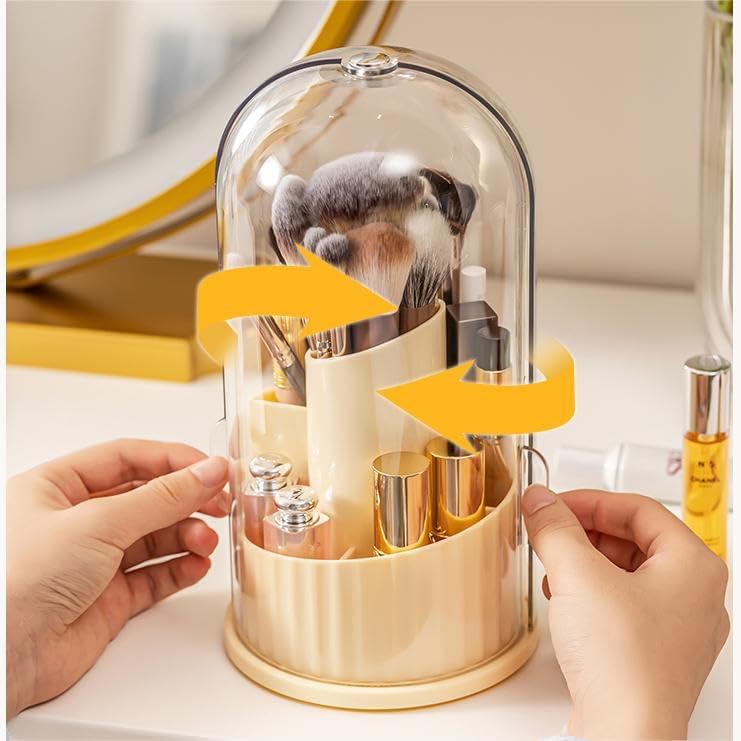 Covered Rotating Makeup Brush holder Organizer with Lid Makeup Brushes Organizer for Vanity Desktop Bathroom Countertop WN420